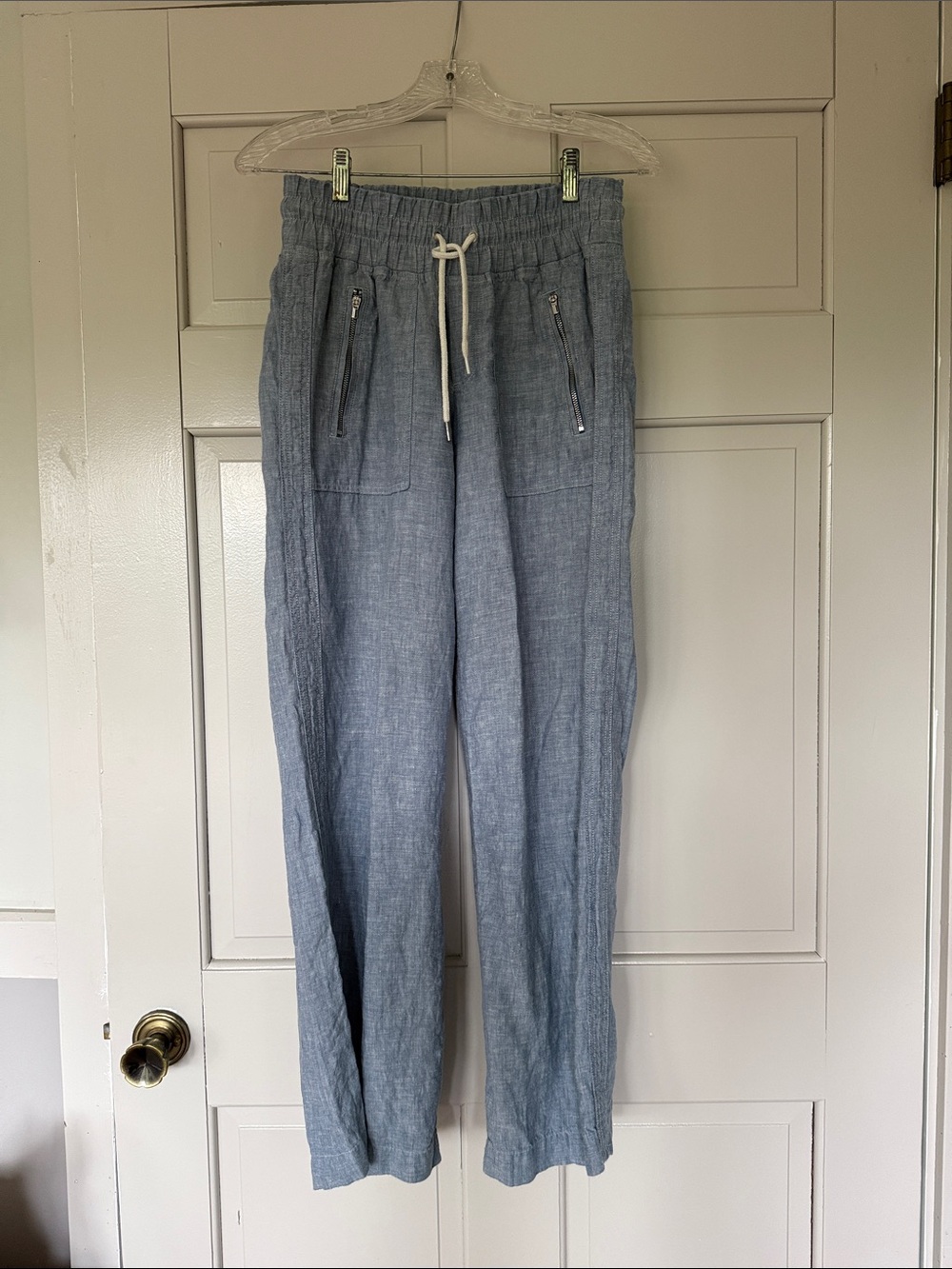 Athleta Light Blue Drawstring Linen Jogger Pants